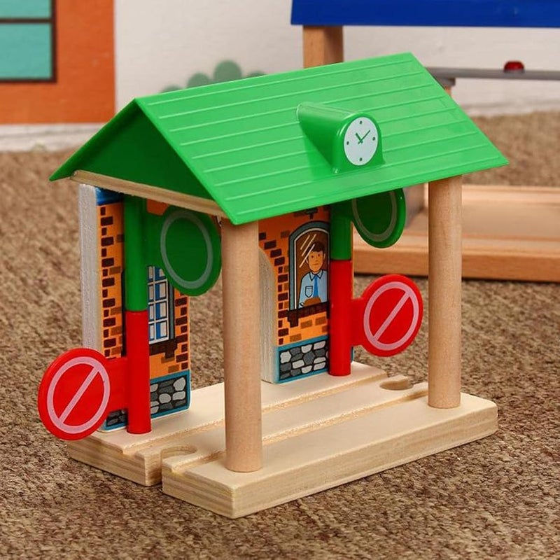 Wooden Train Track Accessories Set with Barricade Station for Kids - Image 4